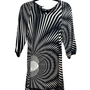 THREAD SOCIAL Mod Black & Cream Swirl Print Silk Mini Shift Dress Sz 0